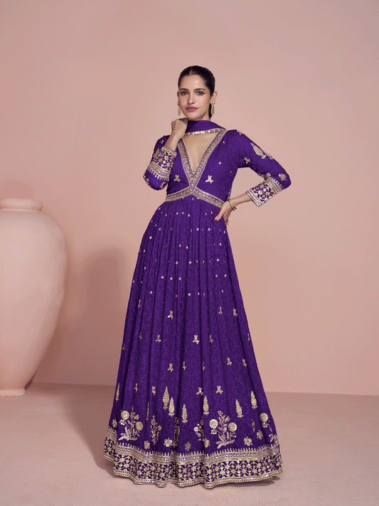 Premium Embroidered Purple Festive Anarkali Gown