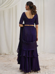 Glamorous Wine Ruffle Organza Pre-Stitched Saree With Hand Work Blouse