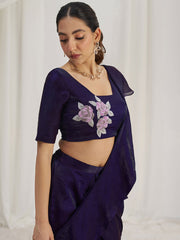 Glamorous Wine Ruffle Organza Pre-Stitched Saree With Hand Work Blouse