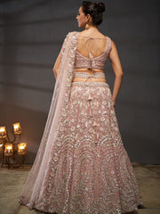 Pink Net Multi Sequins with heavy Zarkan embroidery Semi Stitched Lehenga choli and Dupatta