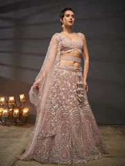 Pink Net Multi Sequins with heavy Zarkan embroidery Semi Stitched Lehenga choli and Dupatta