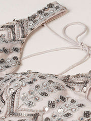 Beige Net Mirror and Sequins Embroiderey Semi-Stitched Lehenga choli