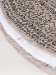 Beige Net Mirror and Sequins Embroiderey Semi-Stitched Lehenga choli