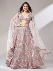 Rose Gold Net Mirror and Sequinse embroidery Semi-Stitched Lehenga choli and Dupatta