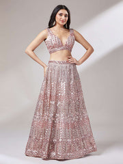 Rose Gold Net Mirror and Sequinse embroidery Semi-Stitched Lehenga choli and Dupatta