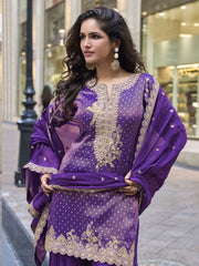 Purple Jacquard Silk Salwar Suit with Embroidered Work for Ceremonial
