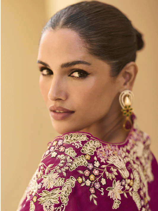 Magenta Zari Zardosi Hand Embroidered With Beads Cap Style Indowestern Palazzo Suits Wedding Wear