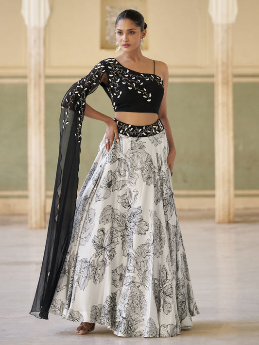 Trendy Stylist Black & White Indo Western Lehenga Choli