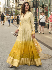 Wedding Wear Yellow & Cream Heavy Anarkali Gown