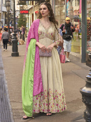 Wedding Wear Lovely Cream Heavy Anarkali Gown