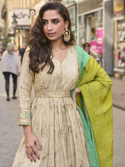 Wedding Wear Awesome Cream Heavy Anarkali Gown