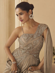 Golden Beige Hand Embroidery Anarkali Gown