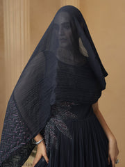 Dark Blue Hand Embroidery Anarkali Gown