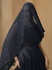 Dark Blue Hand Embroidery Anarkali Gown
