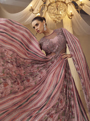 Pink Hand-Embroidered Cape Sleeve Anarkali Gown