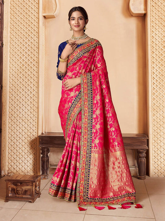 Magenta Ethnic Motifs Woven-Designed Saree