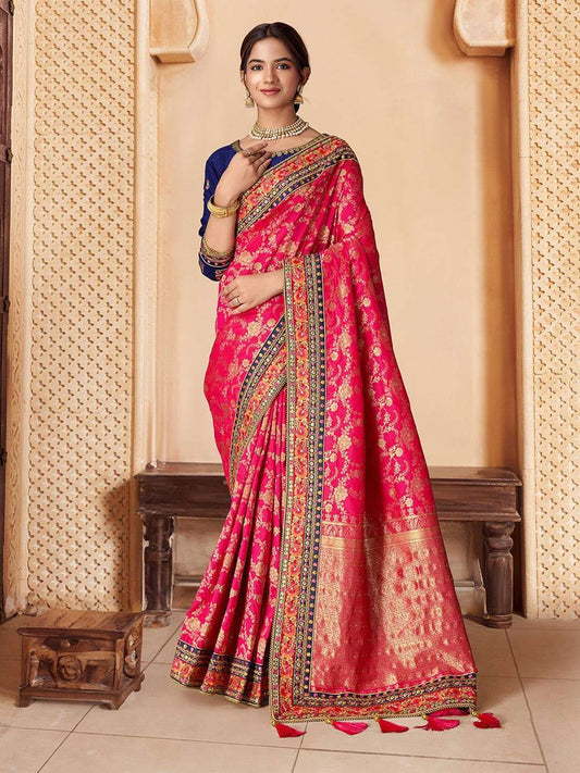 Magenta Ethnic Motifs Woven-Designed Saree