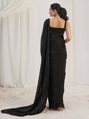 Dazzling Black Organza Pre-Stitched Saree With Corset Blouse