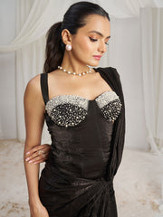 Dazzling Black Organza Pre-Stitched Saree With Corset Blouse