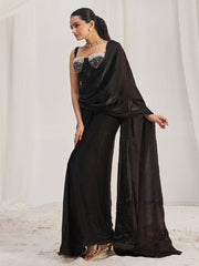 Dazzling Black Organza Pre-Stitched Saree With Corset Blouse