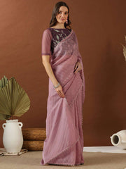 Pink And Lavender Floral Printed Zari Organza Saree