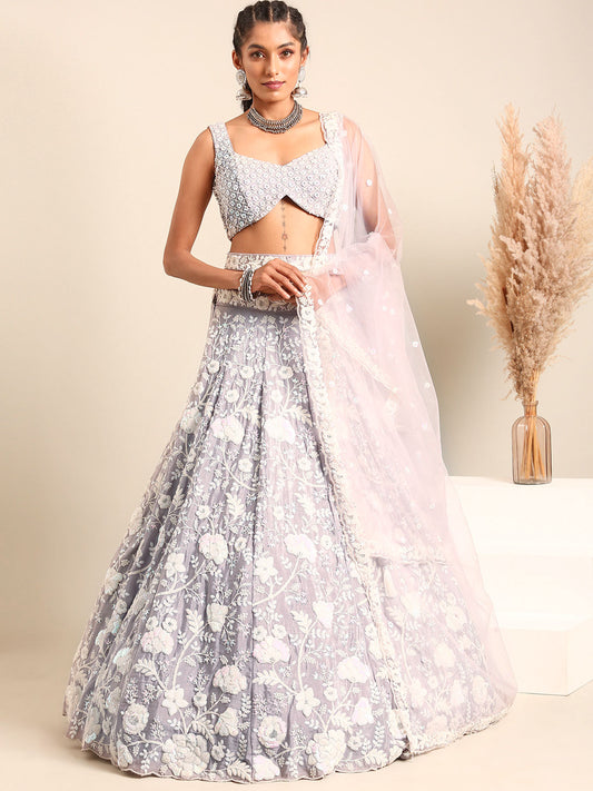 Mauve Chinon Sequins and Zarkan embroidery Semi-Stitched Lehenga choli & Dupatta