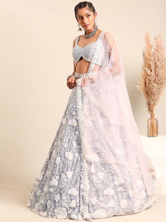 Mauve Chinon Sequins and Zarkan embroidery Semi-Stitched Lehenga choli & Dupatta