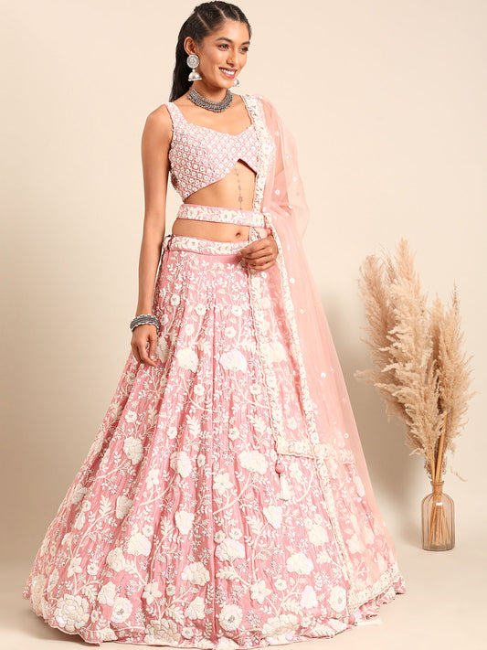 Rose Gold Chinon Sequins and Zarkan embroidery Semi-Stitched Lehenga choli & Dupatta