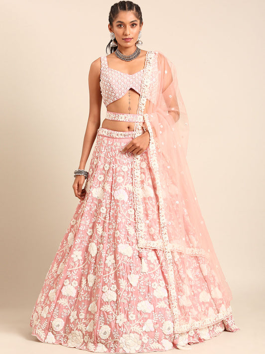 Rose Gold Chinon Sequins and Zarkan embroidery Semi-Stitched Lehenga choli & Dupatta