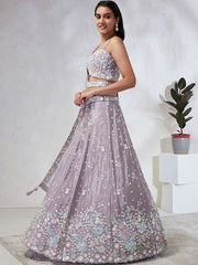 Mauve Chiffon Sequins and thread embroidery Semi-Stitched Lehenga choli & Dupatta