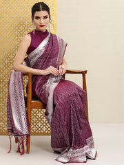 Burgundy & Silver Woven Design Jashn Banarasi Saree