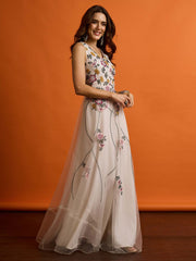 Embroidered V-Neck A-Line Maxi Dress
