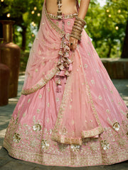 Pink colour Chinnon Sequinse embroidery Semi-Stitched Lehenga choli and Dupatta