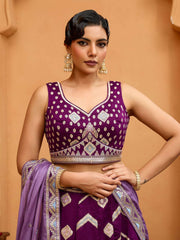 Burgundy Silk Fabric Sequins embroidery Semi-Stitched Lehenga & Unstitched Blouse With Dupatta