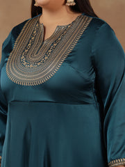 Floral Yoke Design Sequinned Satin Anarkali Kurta with Dupatta