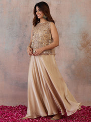 Beige Bling and Sparkly Embellished Top with Skirt