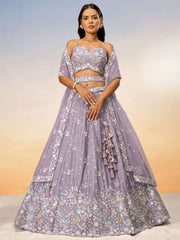 Mauve Chiffon Sequins and thread embroidery Semi-Stitched Lehenga choli & Dupatta