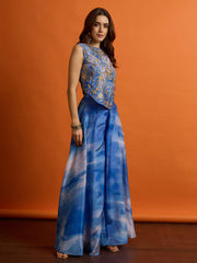 Floral Organza Embroidered Top with Palazzos