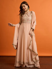 Women Floral Embroidered Empire Thread Work Kurta with Palazzos & With Dupatta