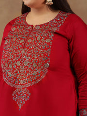 Floral Embroidered Zari Straight Kurta with Trousers & Dupatta