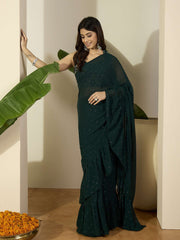 Embellished Sequinned Saree With Blouse Piece