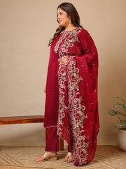 Women Ethnic Motifs Embroidered Regular Thread Work Kurta with Trousers & With Dupatta
