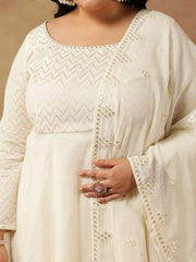Sequinned Embroidered Empire Thread Work Anarkali Kurta with Trousers & Dupatta