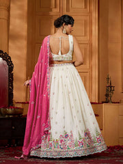 Cream Silk Fabric Sequins embroidery Semi-Stitched Lehenga & Unstitched Blouse With Dupatta