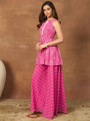 Women Floral Print Pleated Top & Palazzos Co-Ords