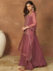 Women Ethnic Motifs Embroidered Regular Mirror Work Kurti with Sharara & With Dupatta