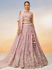 Rose gold Chiffon Sequins and thread embroidery Semi-Stitched Lehenga choli & Dupatta