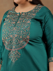 Ethnic Motifs Embroidered Zari Straight Kurta with Trousers & Dupatta