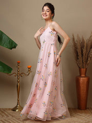 Girls Embroidered V-Neck A-Line Ethnic Dresses