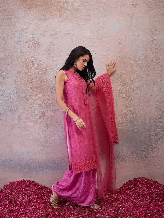 Women Ethnic Motifs Embroidered Regular Thread Work Kurta with Palazzos & With Dupatta